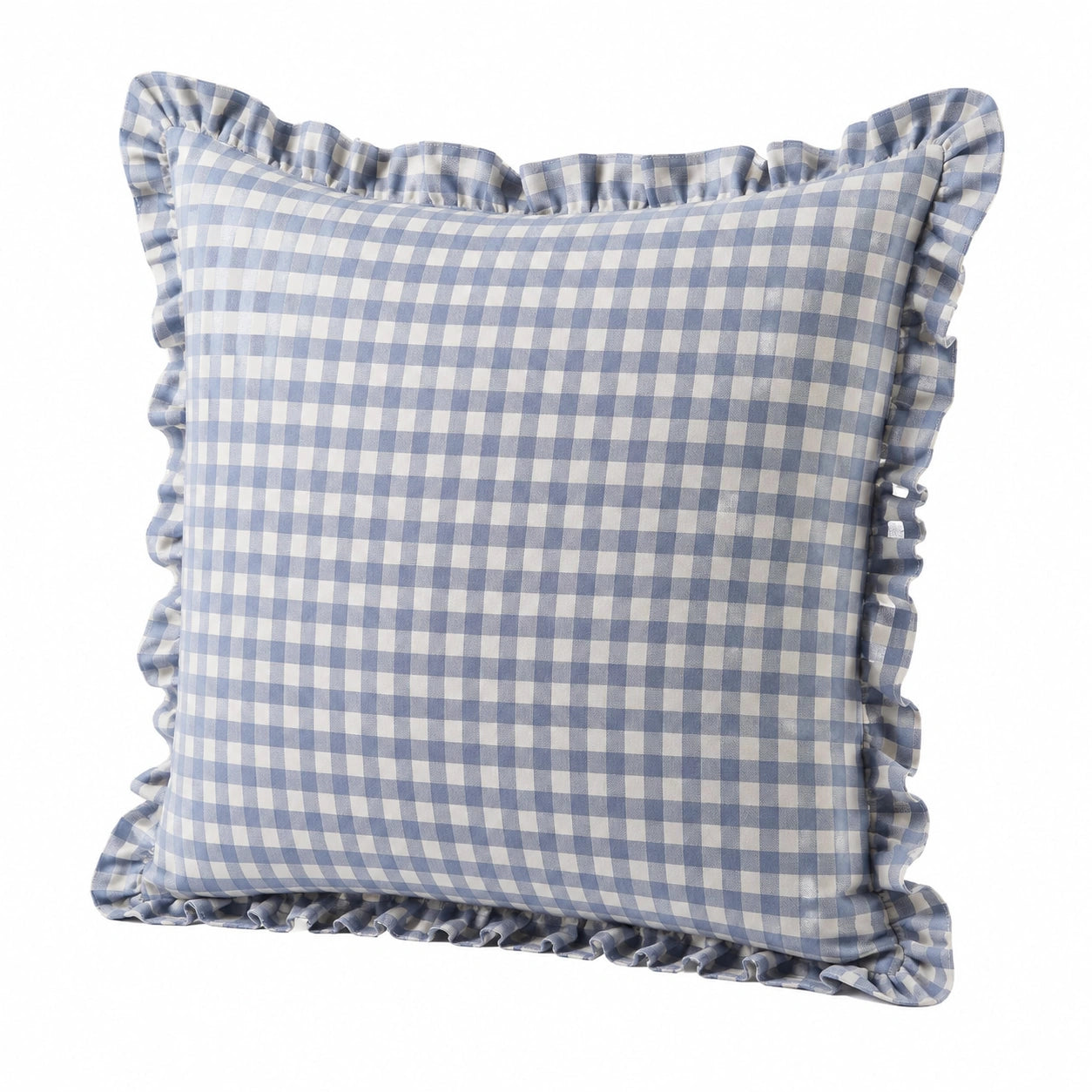 Dekokissen 45 x 45 cm Blau Weiß kariert mit Rüschen quadratisch