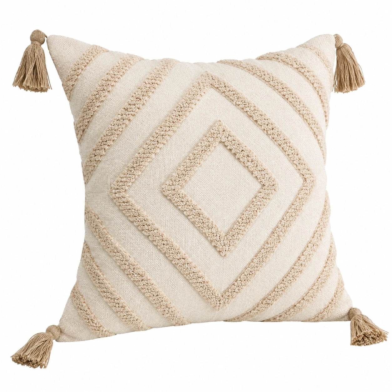 Dekokissen 45 x 45 cm Beige Textil mit Quasten und Reliefmuster