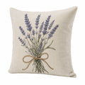 Dekokissen 45 x 45 cm in Leinenoptik Beige mit Lavendelmotiv für Sofa im Landhausstil