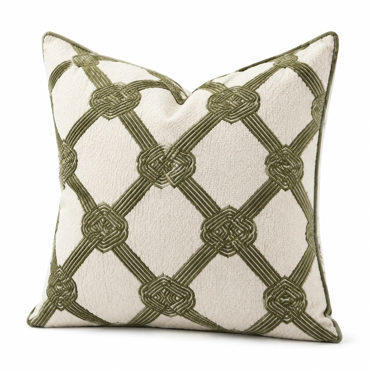 Dekokissen 45 x 45 cm Creme Olivgrün mit Strukturmuster