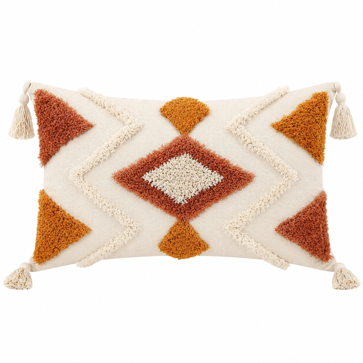 Dekokissen 50 x 30 cm Textil Creme Terrakotta Senf geometrisch mit Quasten