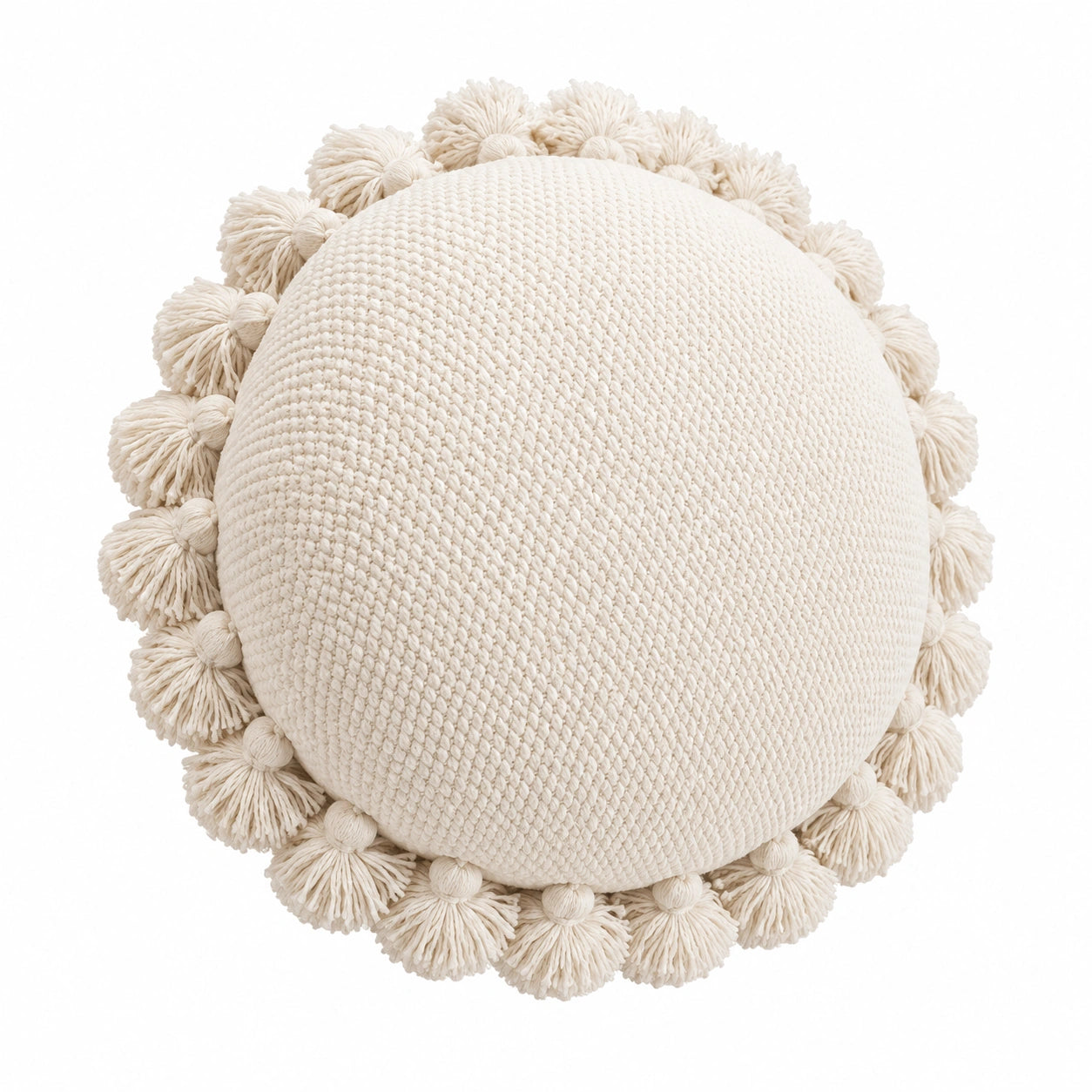 Rundes Dekokissen 45 cm Baumwolloptik Creme mit Quasten