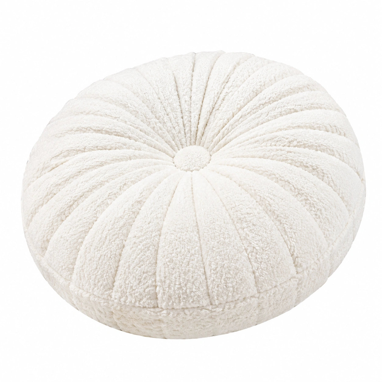 Rundes Zierkissen 45 cm aus Teddyplüsch in Creme mit Steppoptik