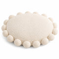 Rundes Zierkissen 45 cm in Creme aus Bouclé-Textil mit Pomponrand